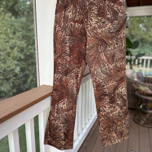 Dana Buchman vintage paisley leaf cotton twill 5 pocket pants brown Size 6P - Picture 6 of 8